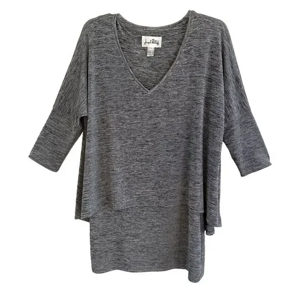 Joseph Ribkoff LDS Tunic Womens Sz 12 Silver Modal Layered V-Neck Lagenlook - Picture 2 of 13